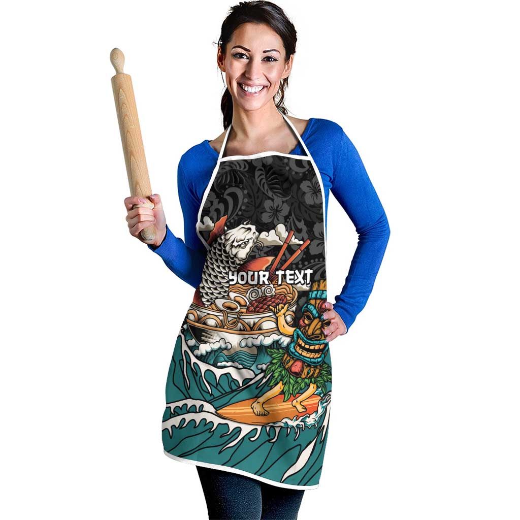 Personalized Japanese Koi Fish Ramen Apron Tiki Surfing Wagara Hibiscus Pattern