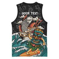 Personalized Japanese Koi Fish Ramen Basketball Jersey Tiki Surfing Wagara Hibiscus Pattern