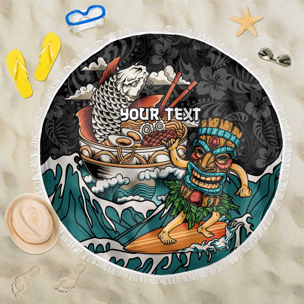 Personalized Japanese Koi Fish Ramen Beach Blanket Tiki Surfing Wagara Hibiscus Pattern