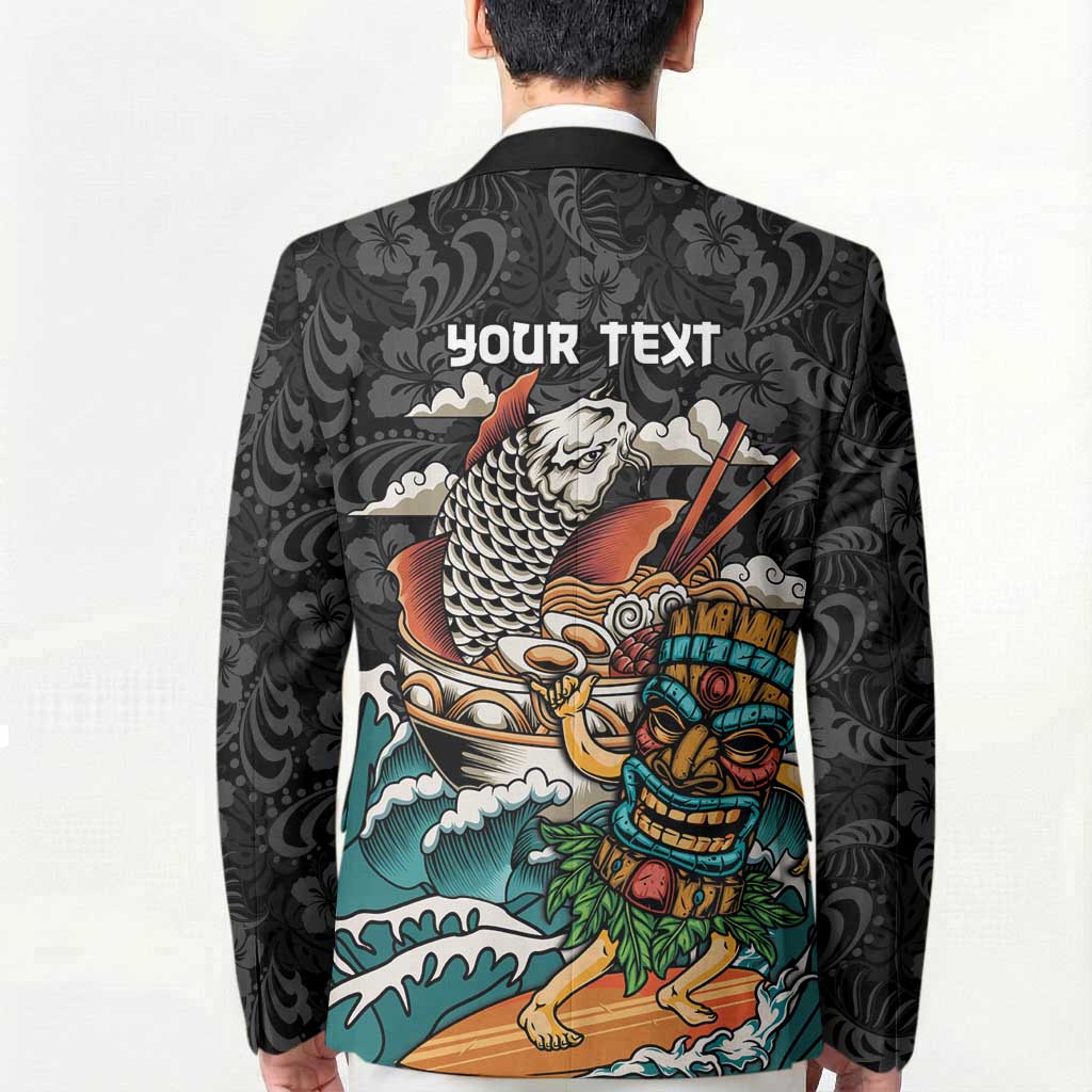 Personalized Japanese Koi Fish Ramen Blazer Tiki Surfing Wagara Hibiscus Pattern
