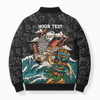 Personalized Japanese Koi Fish Ramen Bomber Puffer Jacket Tiki Surfing Wagara Hibiscus Pattern