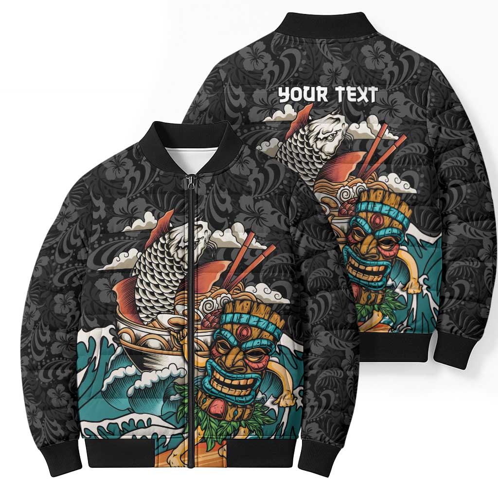 Personalized Japanese Koi Fish Ramen Bomber Puffer Jacket Tiki Surfing Wagara Hibiscus Pattern