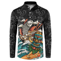 Personalized Japanese Koi Fish Ramen Button Sweatshirt Tiki Surfing Wagara Hibiscus Pattern