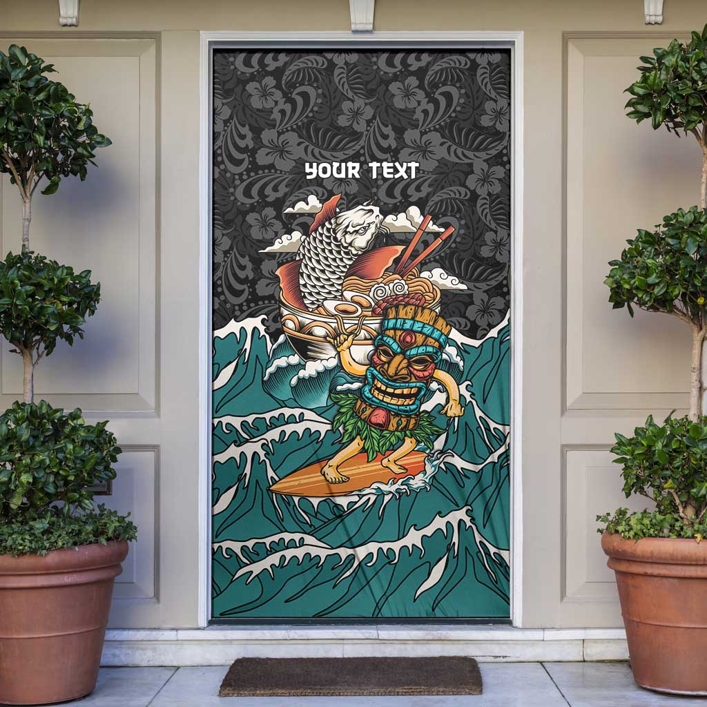 Personalized Japanese Koi Fish Ramen Door Cover Tiki Surfing Wagara Hibiscus Pattern