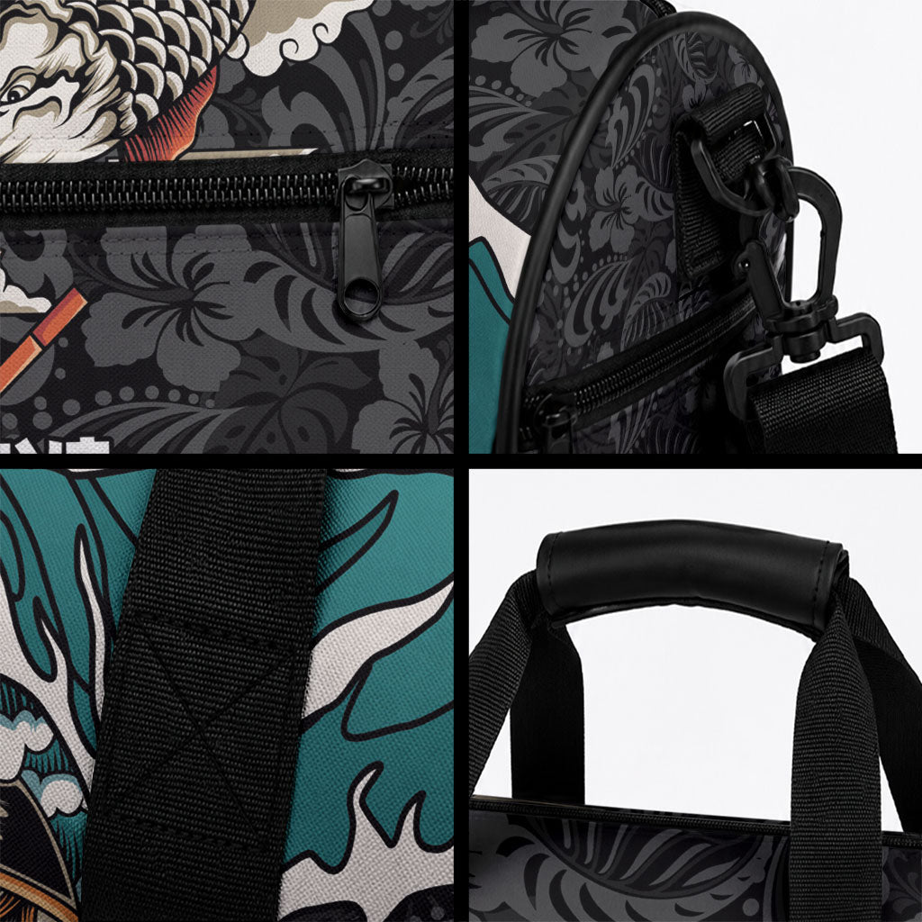 Personalized Japanese Koi Fish Ramen Duffle Bag Tiki Surfing Wagara Hibiscus Pattern LT9 - Polynesian Pride