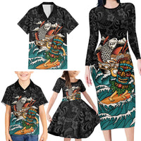 Personalized Japanese Koi Fish Ramen Family Matching Long Sleeve Bodycon Dress and Hawaiian Shirt Tiki Surfing Wagara Hibiscus Pattern LT9 - Polynesian Pride