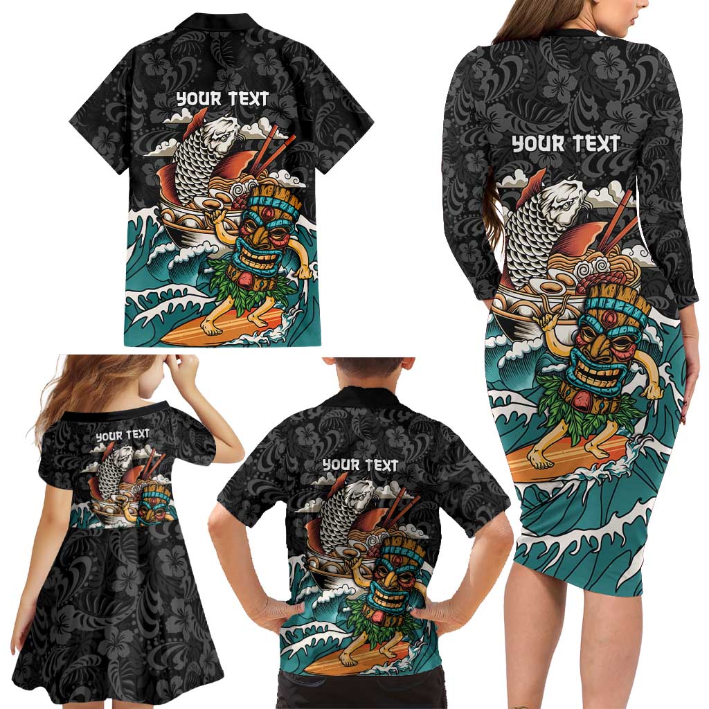 Personalized Japanese Koi Fish Ramen Family Matching Long Sleeve Bodycon Dress and Hawaiian Shirt Tiki Surfing Wagara Hibiscus Pattern LT9 - Polynesian Pride