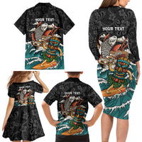 Personalized Japanese Koi Fish Ramen Family Matching Long Sleeve Bodycon Dress and Hawaiian Shirt Tiki Surfing Wagara Hibiscus Pattern LT9 - Polynesian Pride