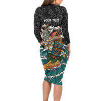 Personalized Japanese Koi Fish Ramen Family Matching Long Sleeve Bodycon Dress and Hawaiian Shirt Tiki Surfing Wagara Hibiscus Pattern LT9 - Polynesian Pride