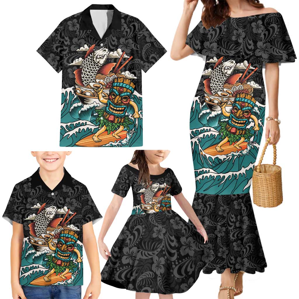 Personalized Japanese Koi Fish Ramen Family Matching Mermaid Dress and Hawaiian Shirt Tiki Surfing Wagara Hibiscus Pattern LT9 - Polynesian Pride