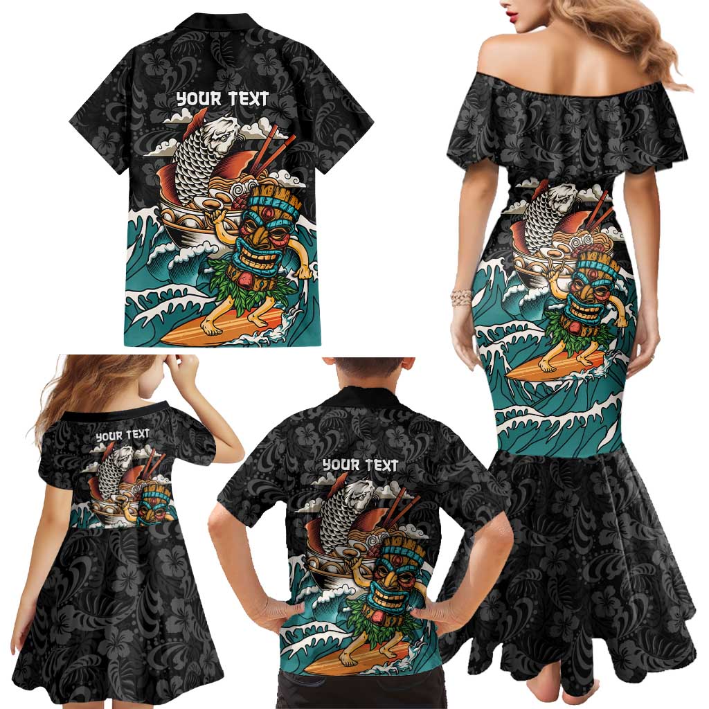 Personalized Japanese Koi Fish Ramen Family Matching Mermaid Dress and Hawaiian Shirt Tiki Surfing Wagara Hibiscus Pattern LT9 - Polynesian Pride