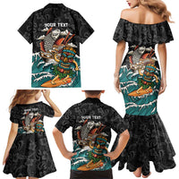 Personalized Japanese Koi Fish Ramen Family Matching Mermaid Dress and Hawaiian Shirt Tiki Surfing Wagara Hibiscus Pattern LT9 - Polynesian Pride