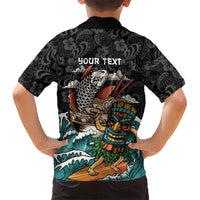 Personalized Japanese Koi Fish Ramen Family Matching Off The Shoulder Long Sleeve Dress and Hawaiian Shirt Tiki Surfing Wagara Hibiscus Pattern LT9 - Polynesian Pride