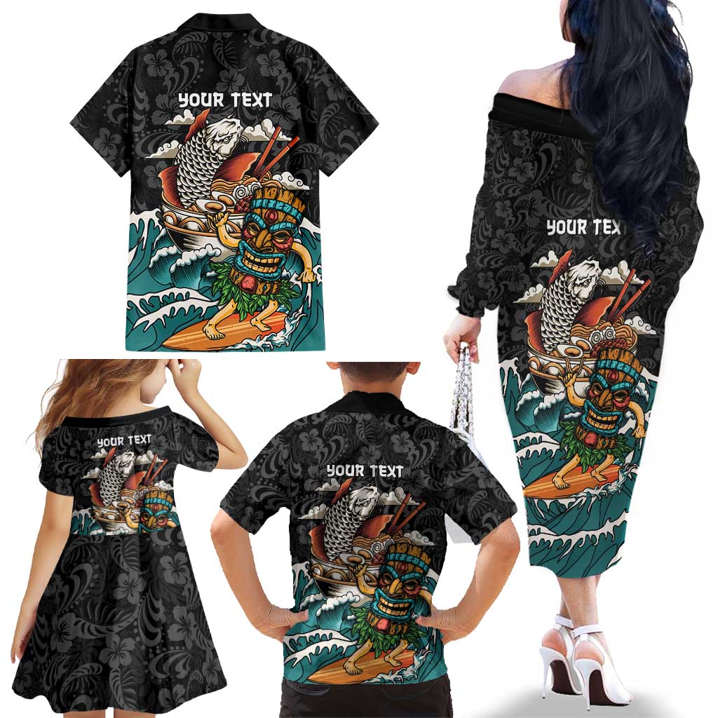 Personalized Japanese Koi Fish Ramen Family Matching Off The Shoulder Long Sleeve Dress and Hawaiian Shirt Tiki Surfing Wagara Hibiscus Pattern LT9 - Polynesian Pride