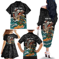 Personalized Japanese Koi Fish Ramen Family Matching Off The Shoulder Long Sleeve Dress and Hawaiian Shirt Tiki Surfing Wagara Hibiscus Pattern LT9 - Polynesian Pride