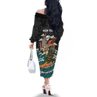 Personalized Japanese Koi Fish Ramen Family Matching Off The Shoulder Long Sleeve Dress and Hawaiian Shirt Tiki Surfing Wagara Hibiscus Pattern LT9 - Polynesian Pride