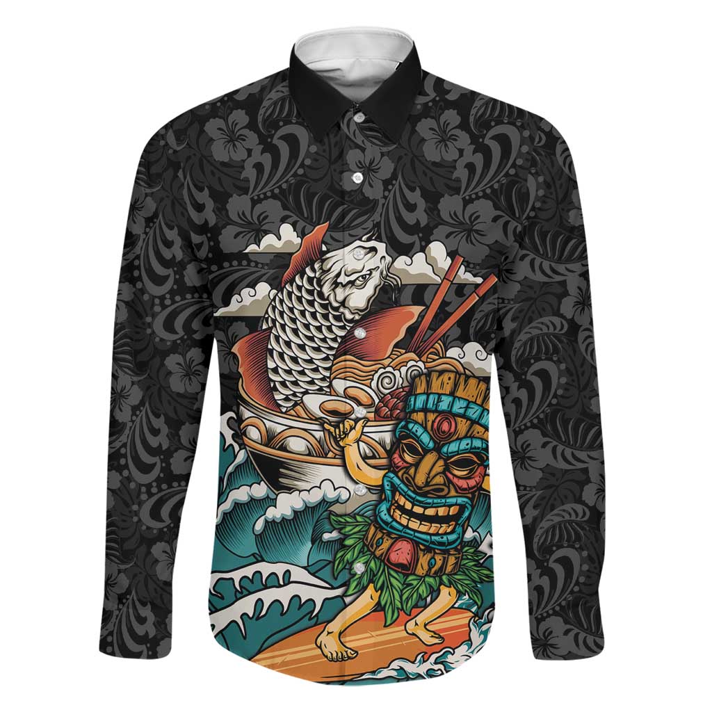 Personalized Japanese Koi Fish Ramen Family Matching Off Shoulder Maxi Dress and Hawaiian Shirt Tiki Surfing Wagara Hibiscus Pattern