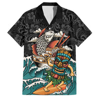 Personalized Japanese Koi Fish Ramen Family Matching Off Shoulder Short Dress and Hawaiian Shirt Tiki Surfing Wagara Hibiscus Pattern
