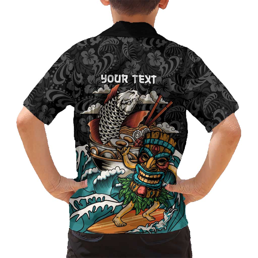 Personalized Japanese Koi Fish Ramen Family Matching Tank Maxi Dress and Hawaiian Shirt Tiki Surfing Wagara Hibiscus Pattern