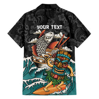 Personalized Japanese Koi Fish Ramen Family Matching Tank Maxi Dress and Hawaiian Shirt Tiki Surfing Wagara Hibiscus Pattern