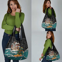 Personalized Japanese Koi Fish Ramen Grocery Bag Tiki Surfing Wagara Hibiscus Pattern
