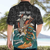 Personalized Japanese Koi Fish Ramen Hawaiian Shirt Tiki Surfing Wagara Hibiscus Pattern