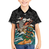 Personalized Japanese Koi Fish Ramen Hawaiian Shirt Tiki Surfing Wagara Hibiscus Pattern