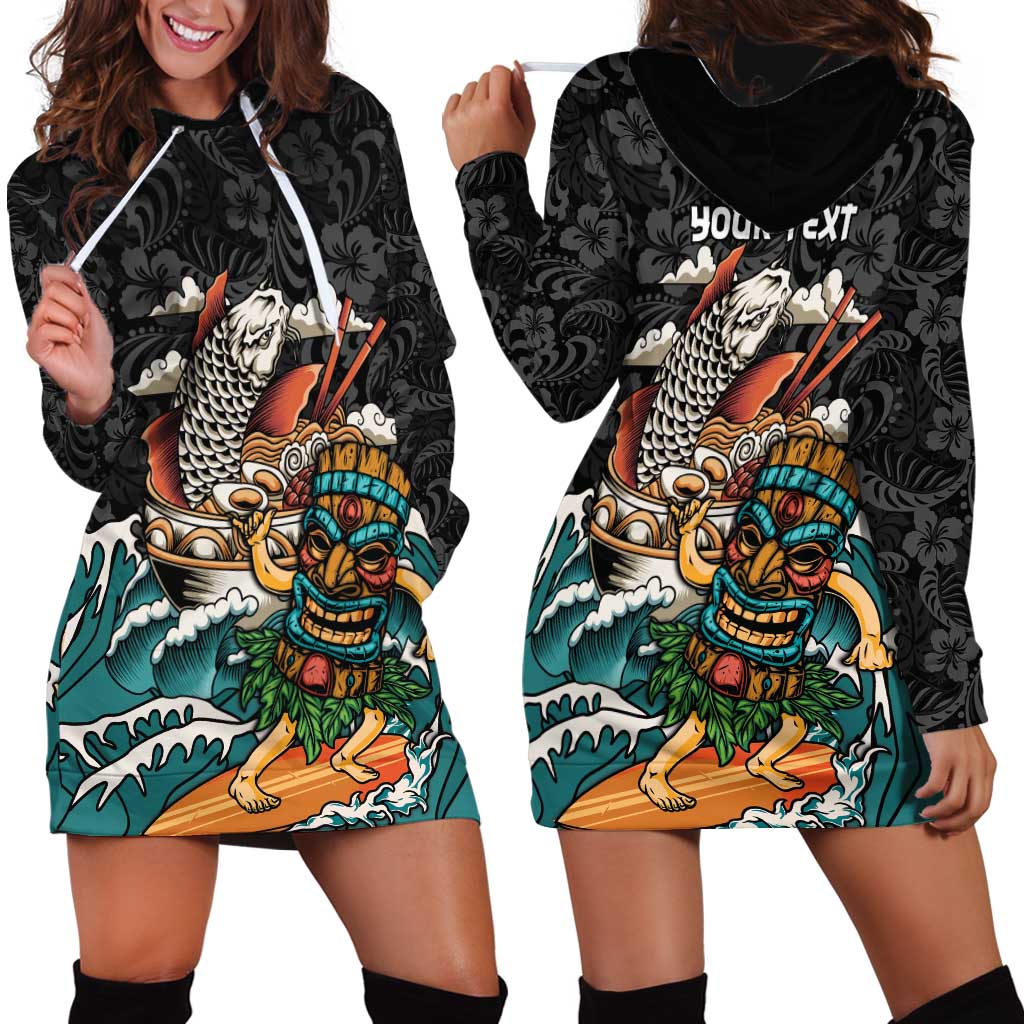 Personalized Japanese Koi Fish Ramen Hoodie Dress Tiki Surfing Wagara Hibiscus Pattern