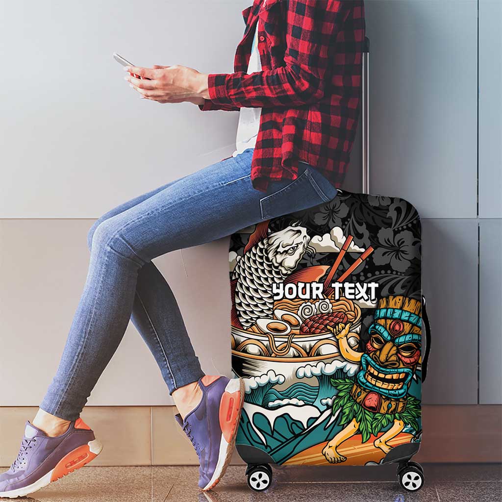 Personalized Japanese Koi Fish Ramen Luggage Cover Tiki Surfing Wagara Hibiscus Pattern