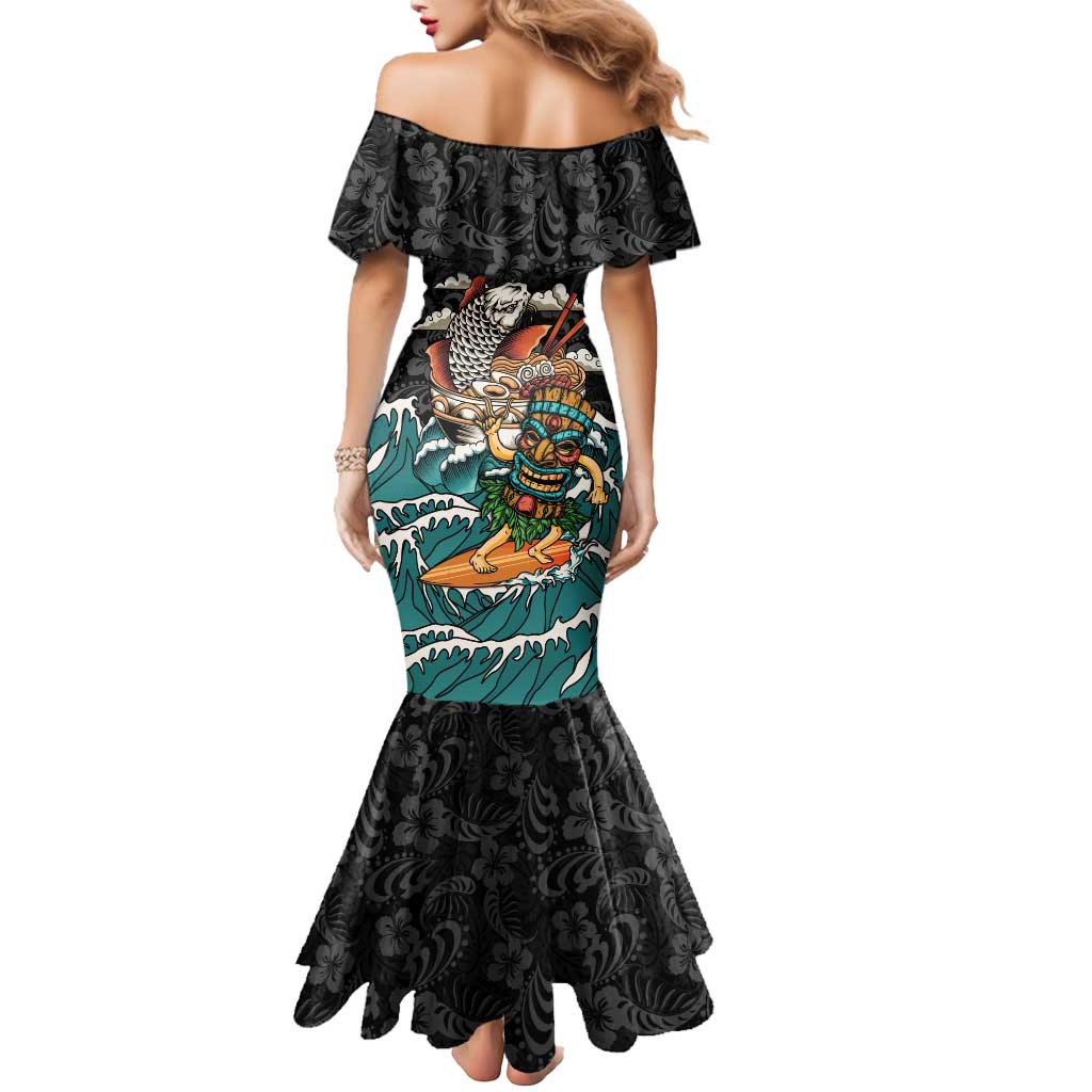 Personalized Japanese Koi Fish Ramen Mermaid Dress Tiki Surfing Wagara Hibiscus Pattern