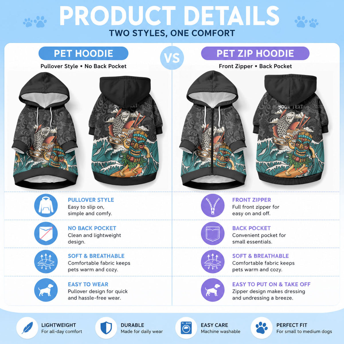 Personalized Japanese Koi Fish Ramen Pet Hoodie Tiki Surfing Wagara Hibiscus Pattern LT9 - Polynesian Pride