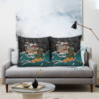 Personalized Japanese Koi Fish Ramen Pillow Cover Tiki Surfing Wagara Hibiscus Pattern