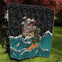 Personalized Japanese Koi Fish Ramen Quilt Tiki Surfing Wagara Hibiscus Pattern