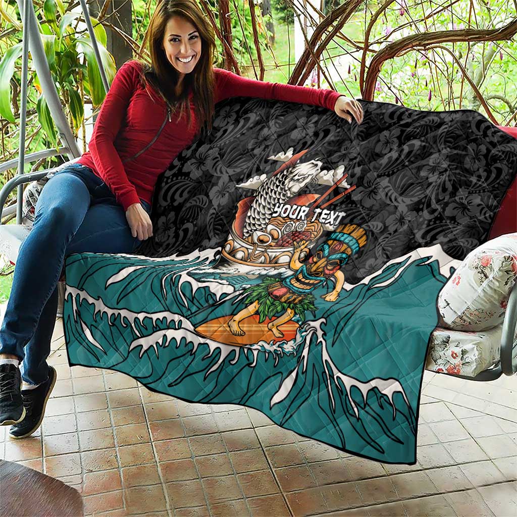 Personalized Japanese Koi Fish Ramen Quilt Tiki Surfing Wagara Hibiscus Pattern