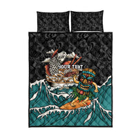 Personalized Japanese Koi Fish Ramen Quilt Bed Set Tiki Surfing Wagara Hibiscus Pattern