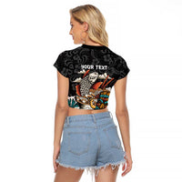 Personalized Japanese Koi Fish Ramen Raglan Cropped T Shirt Tiki Surfing Wagara Hibiscus Pattern