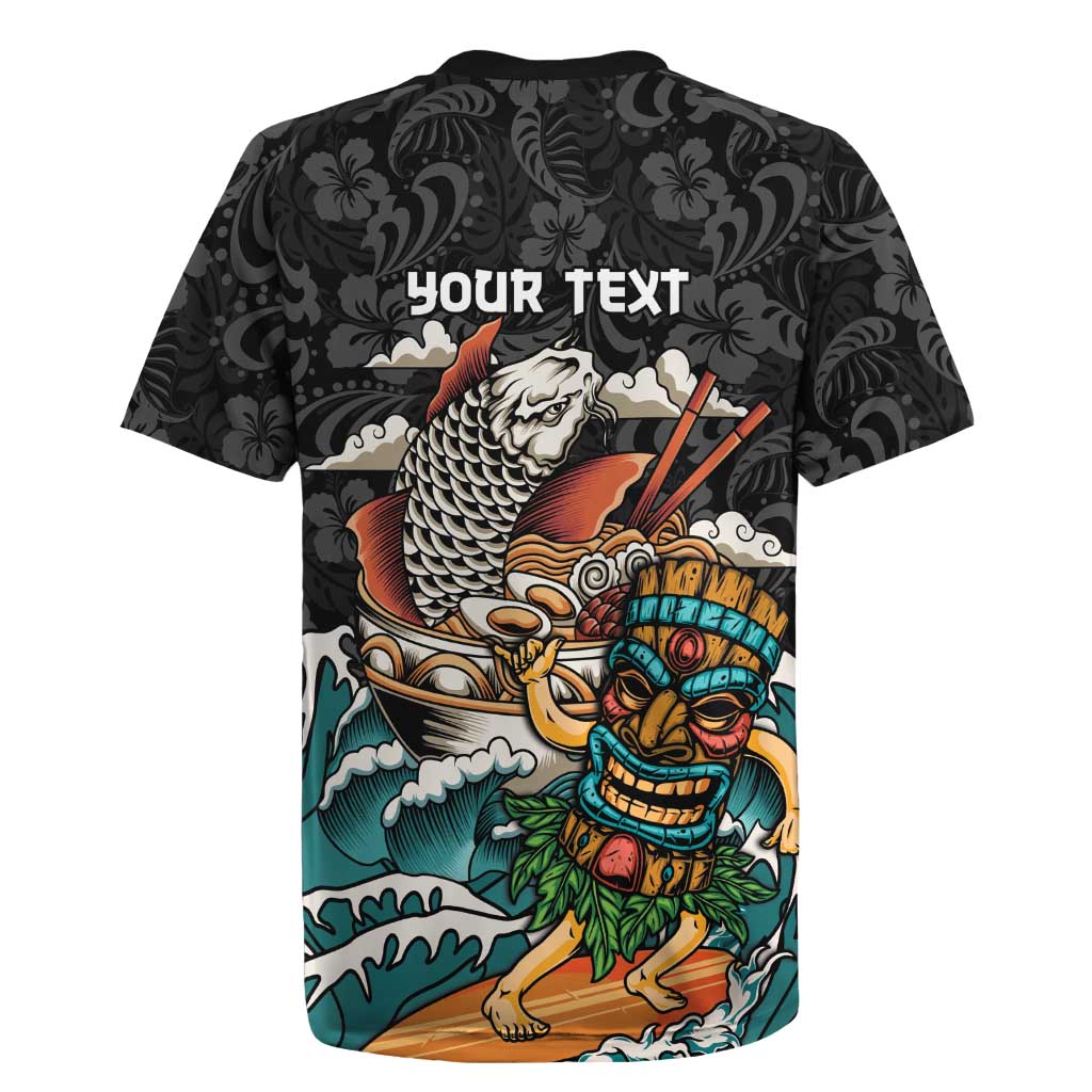 Personalized Japanese Koi Fish Ramen Rugby Jersey Tiki Surfing Wagara Hibiscus Pattern