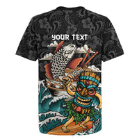 Personalized Japanese Koi Fish Ramen Rugby Jersey Tiki Surfing Wagara Hibiscus Pattern