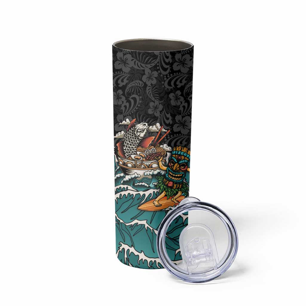 Personalized Japanese Koi Fish Ramen Skinny Tumbler Tiki Surfing Wagara Hibiscus Pattern