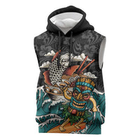 Personalized Japanese Koi Fish Ramen Sleeveless Hoodie Tiki Surfing Wagara Hibiscus Pattern