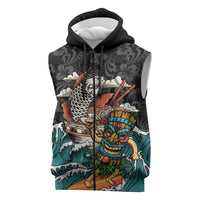 Personalized Japanese Koi Fish Ramen Sleeveless Zip Hoodie Tiki Surfing Wagara Hibiscus Pattern