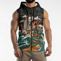 Personalized Japanese Koi Fish Ramen Sleeveless Zip Hoodie Tiki Surfing Wagara Hibiscus Pattern