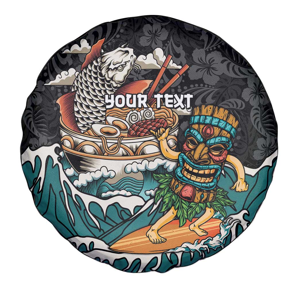 Personalized Japanese Koi Fish Ramen Spare Tire Cover Tiki Surfing Wagara Hibiscus Pattern