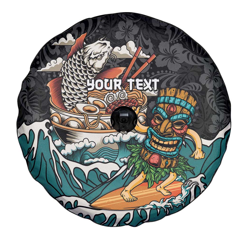 Personalized Japanese Koi Fish Ramen Spare Tire Cover Tiki Surfing Wagara Hibiscus Pattern