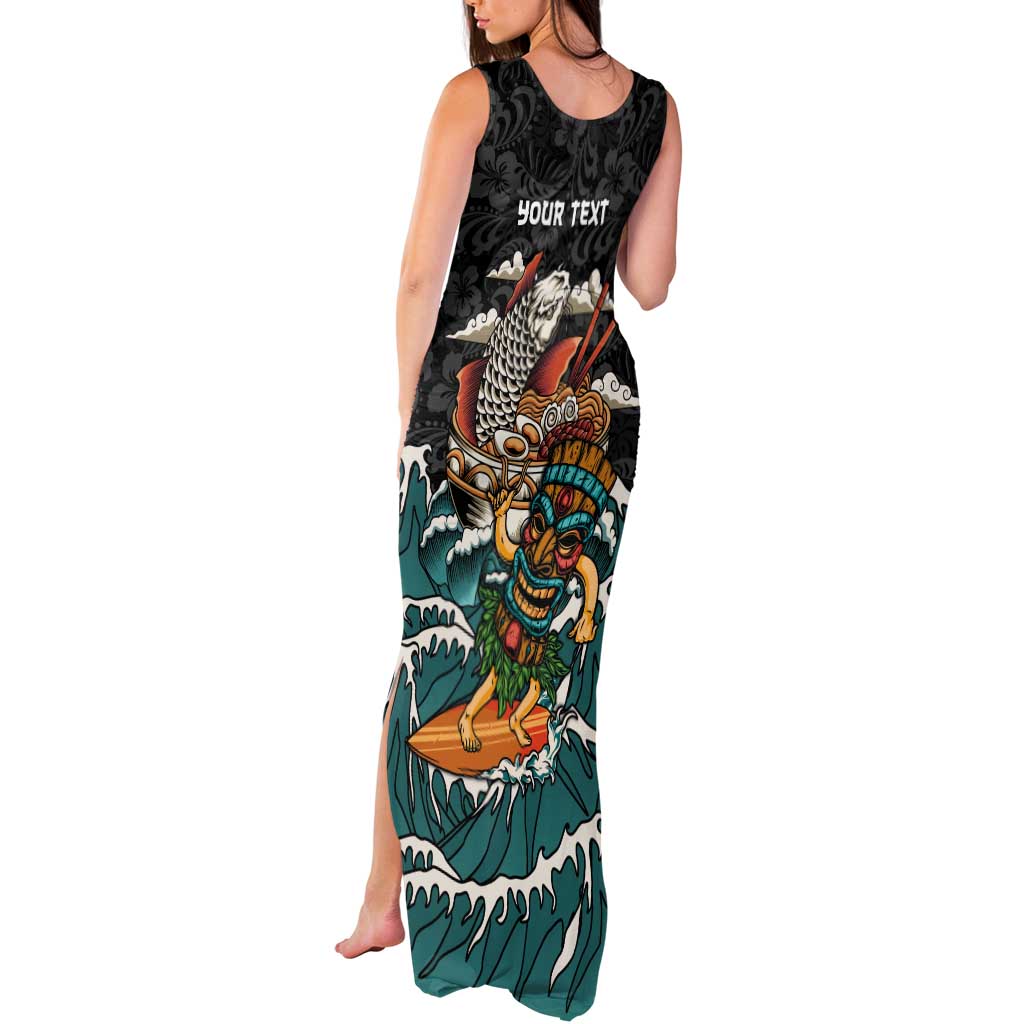 Personalized Japanese Koi Fish Ramen Tank Maxi Dress Tiki Surfing Wagara Hibiscus Pattern