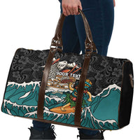 Personalized Japanese Koi Fish Ramen Travel Bag Tiki Surfing Wagara Hibiscus Pattern