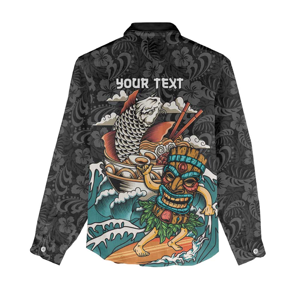 Personalized Japanese Koi Fish Ramen Women Casual Shirt Tiki Surfing Wagara Hibiscus Pattern