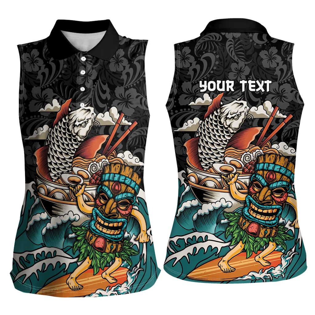 Personalized Japanese Koi Fish Ramen Women Sleeveless Polo Shirt Tiki Surfing Wagara Hibiscus Pattern