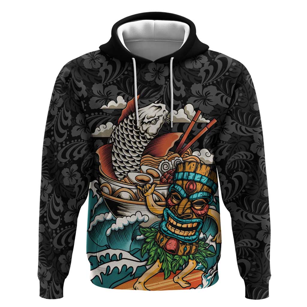 Personalized Japanese Koi Fish Ramen Zip Hoodie Tiki Surfing Wagara Hibiscus Pattern