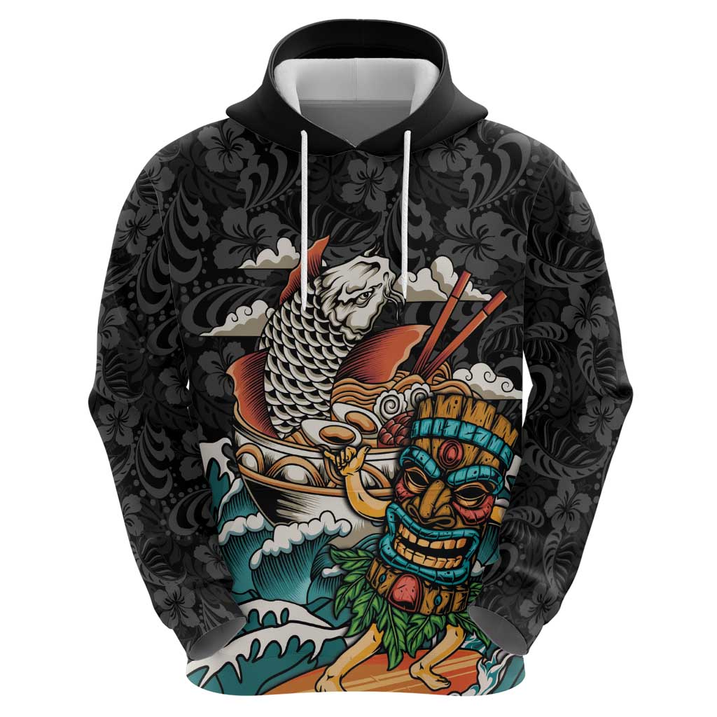 Personalized Japanese Koi Fish Ramen Zip Hoodie Tiki Surfing Wagara Hibiscus Pattern